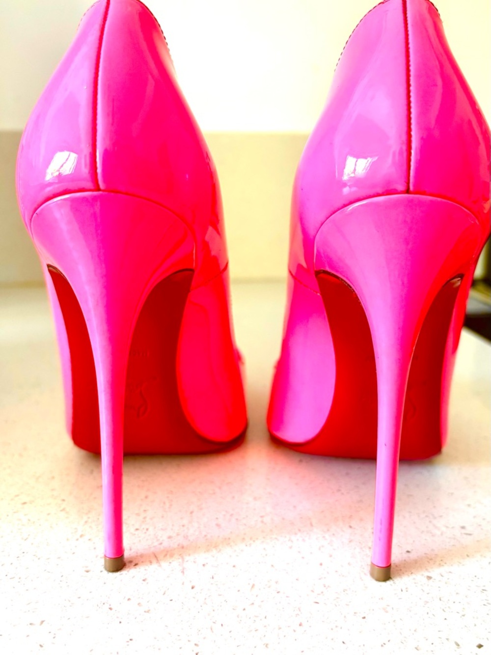 Christian Louboutin Neon Pink Patent Stiletto Pumps
